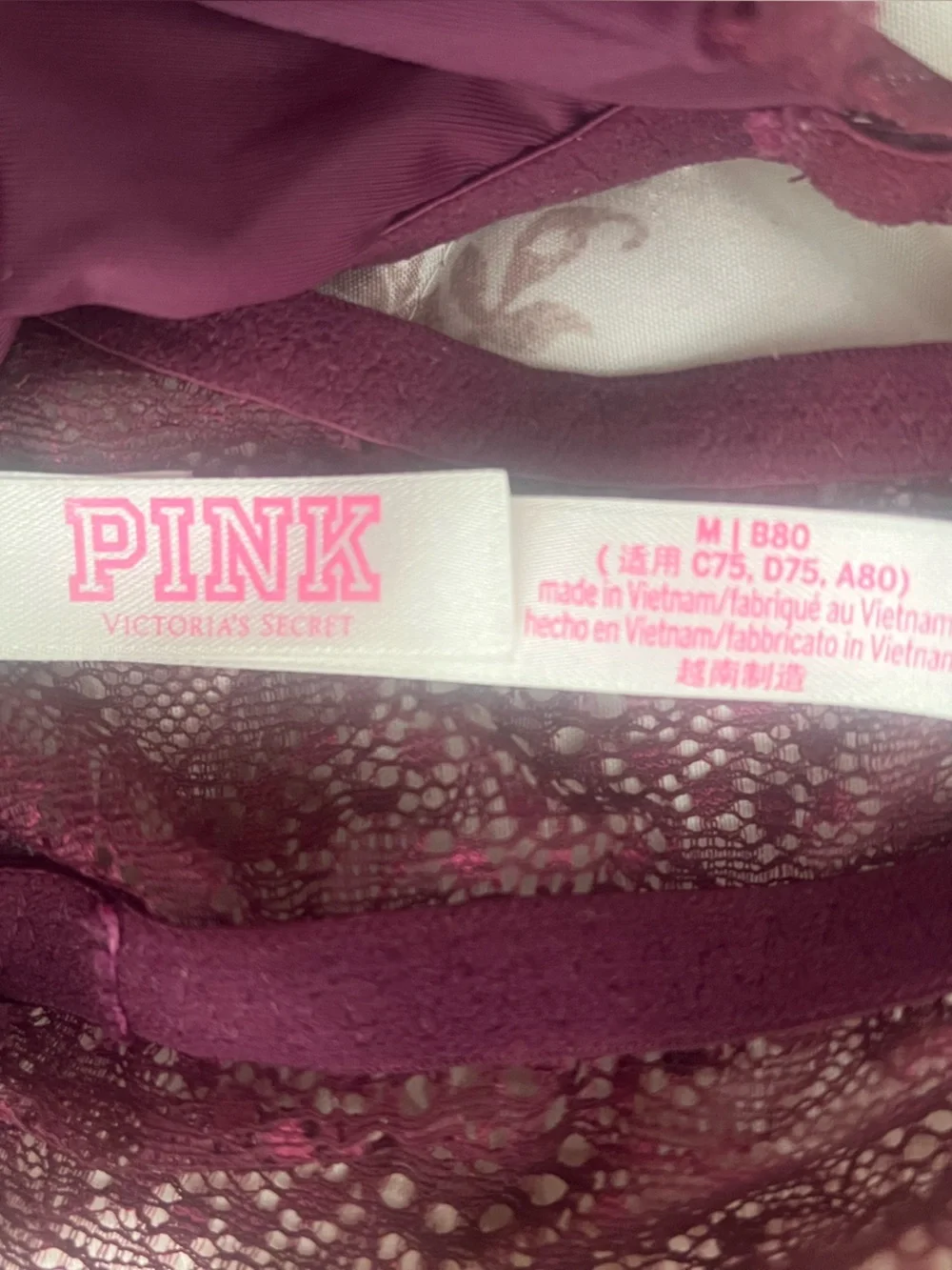 PINK Victoria's Secret Burgundy Lace Bralette
